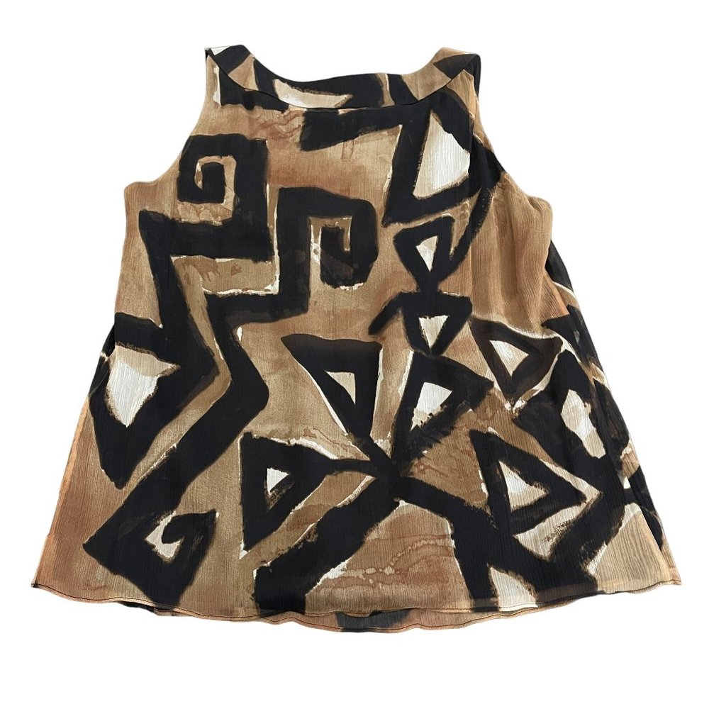 St. John Black/Brown Print 100% Silk Sleeveless Blouse Top, Size M NWT - Picture 2 of 6
